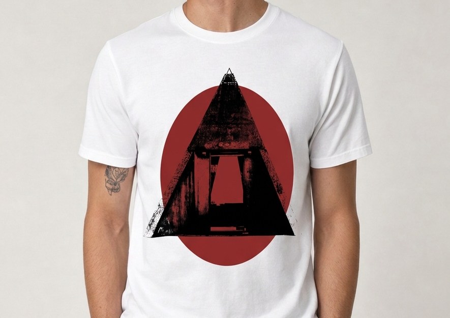 Limited edition heavyweight white cotton show T with the XANIA XIN LAKA A-frame mark in black on a red sun