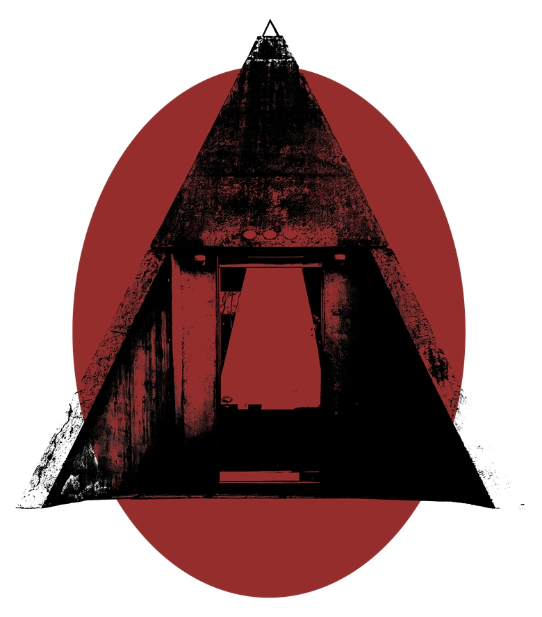 The XANIA XIN LAKA mark — a textured black A-frame derived from the building's silhouette set against a red sun